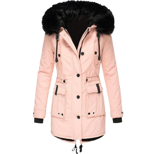 1 Pcs Winter Down Padded Coat for Women Plus Size Puffer Jacket Thick Thermal Fleece Lined Parka Fur Collar Hooded Outwear Loose