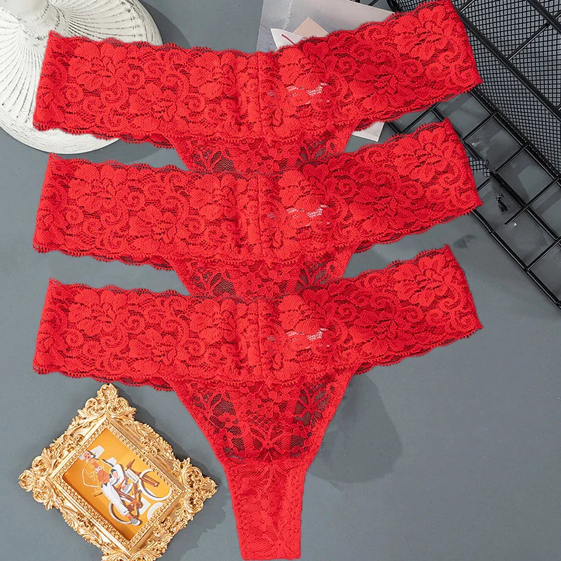 3PCS Lace Floral Women Panties ,Low Waist Breathable Briefs Female Thong Underwear M-2XL Sexy G-String Transparent Panty.
