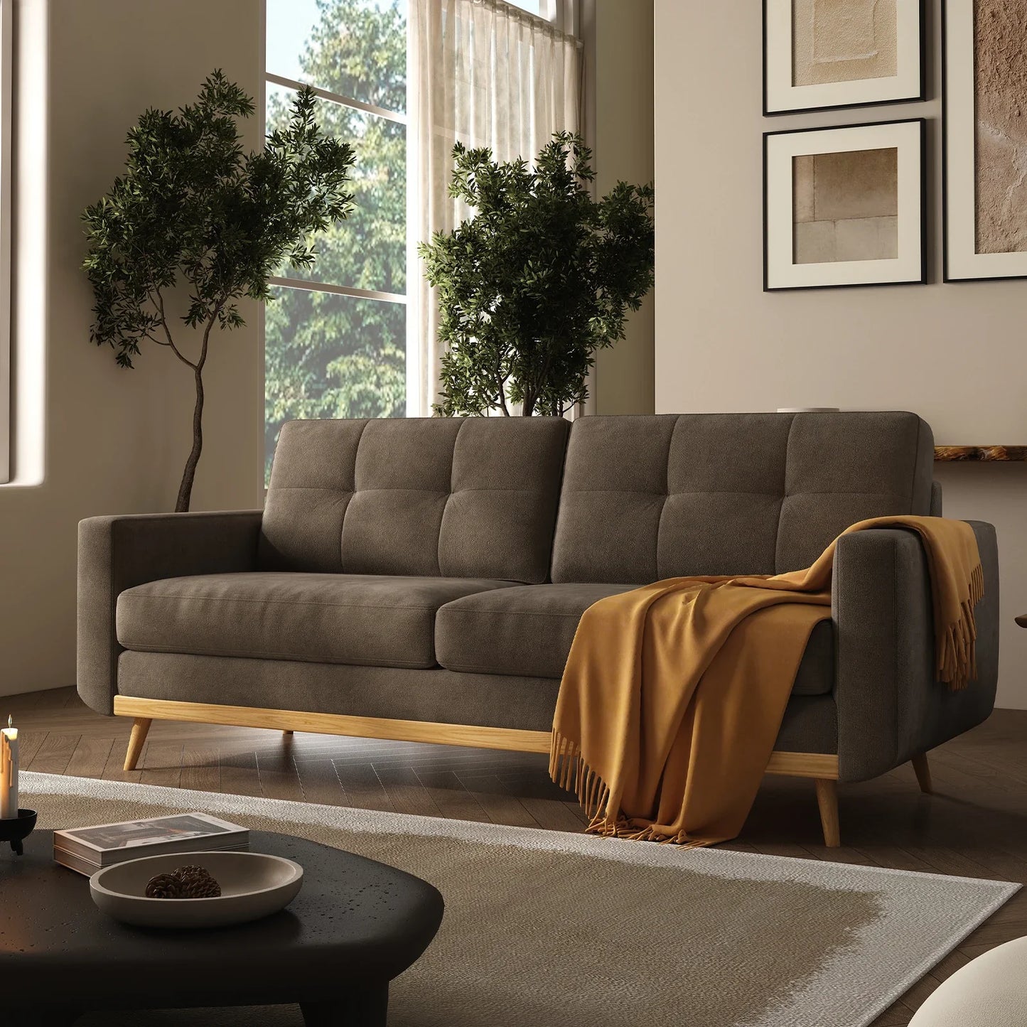 67.7-inch Mid-Century Modern Loveseat Sofa with Wooden Legs  for Living Room, Bedroom, or Office.