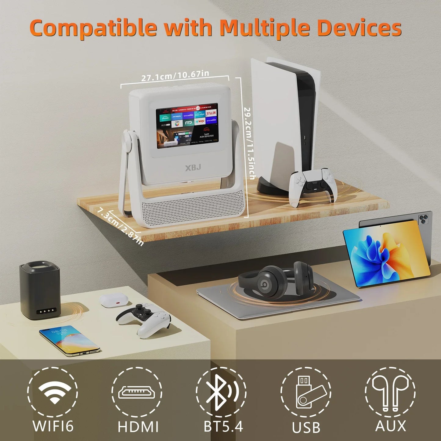 XBJ A5Pro Smart Doule Touchscreen Projector 1080P HD Proyector with WiFi , Auto Keystone Correction,Home Theater outdoor cinema