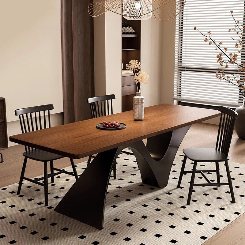 Modern retro solid wood rectangular dining table set.