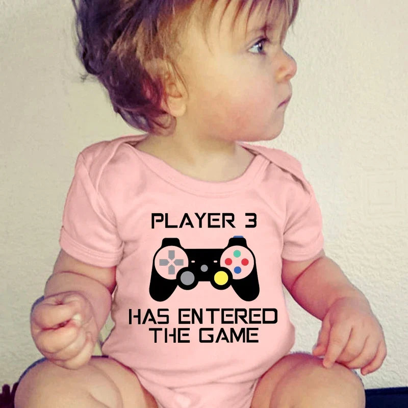 PLAYER 3 Newborn Romper Casual Short Sleeves Baby Boy Clothes Bodysuits Cartoon Graphic Toddler Girls Jumpsuits