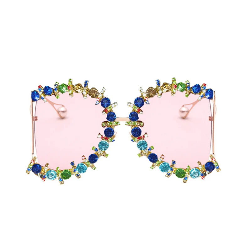 Alloy Oversized Cooling Pearl Sun Glasses Women UV400 2022 Flower Crystal Hip Hop Steampunk Queen Sunglasses  Luxury Brand
