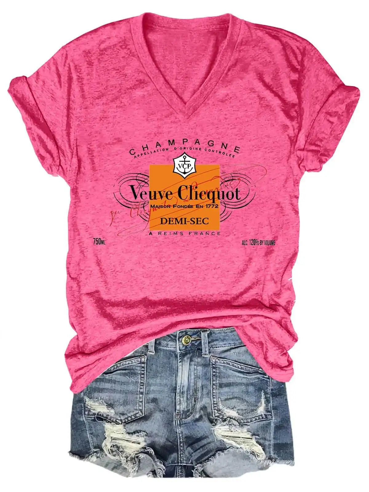 Women's Champagne Tennis Club V-Neck T-Shirt Spring and Summer Fashionable Short Sleeve Tops for Women