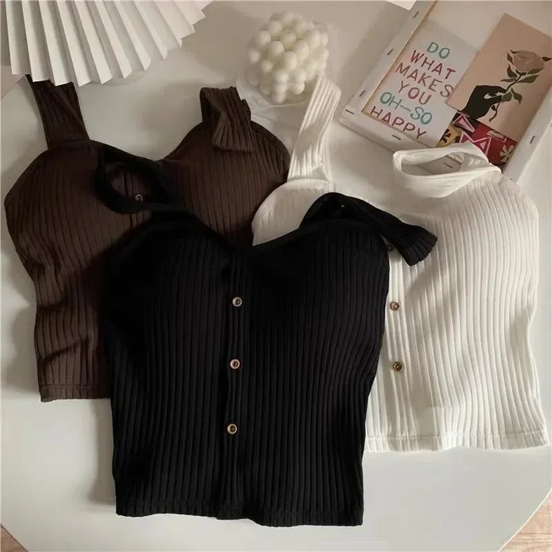 Crop Top Y2k Corset Summer Korean Fashion Tank Top Women's Clothing Knit Casual Basic Slim Vest Sweet Bra Tops Female Camisoles