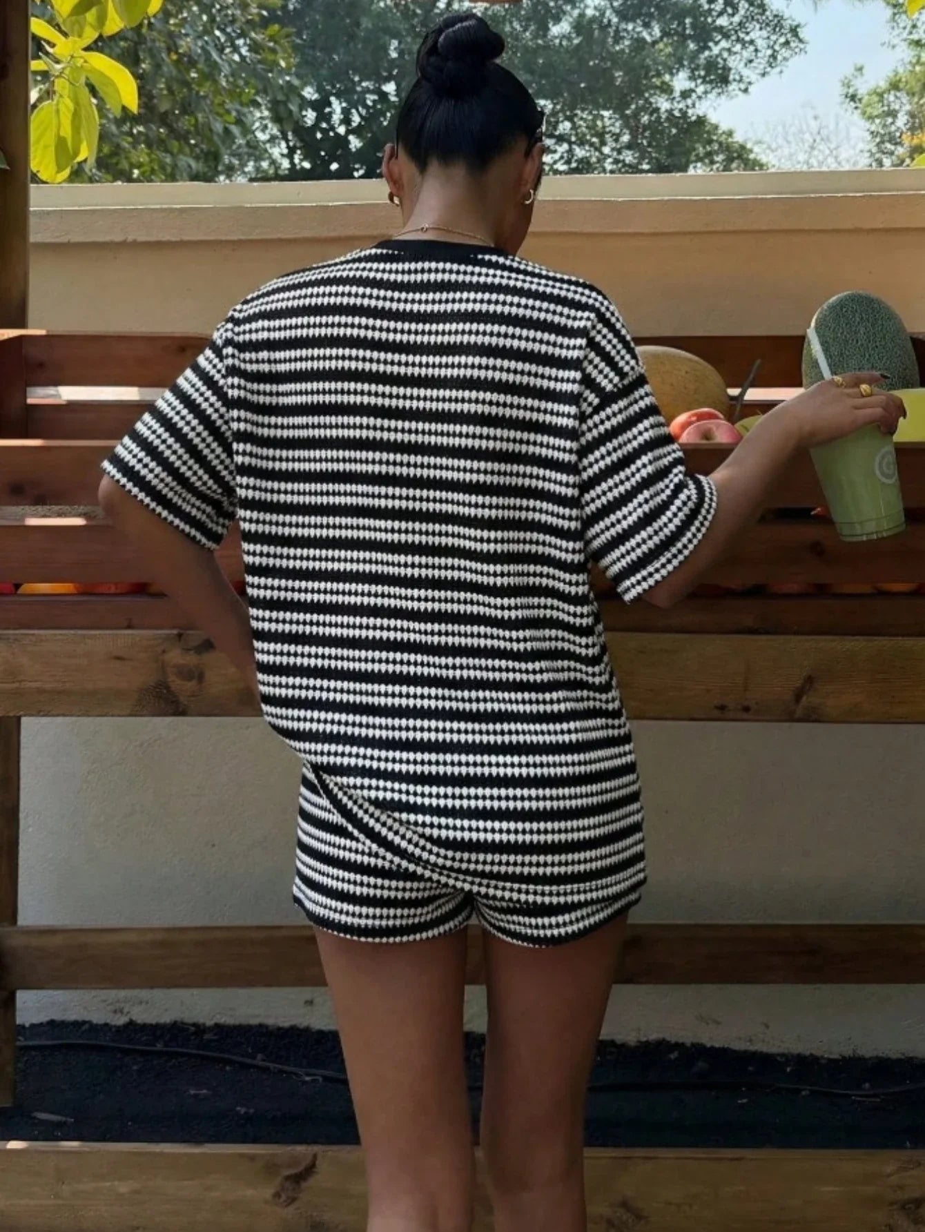 2026 Casual Striped 2 Piece Sets Women Outfit Color Block T Shirts High Waist Short Sets Streetwear Summer Shorts Matching Set
