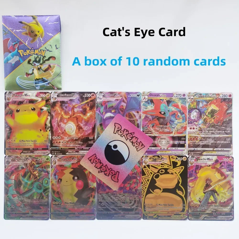 2024 new A Box of 10Pcs Pokemon Cards Gold Foil Card Gold Vmax Vstar V Energy Card Charizard Pikachu Rare Series Battle Coach