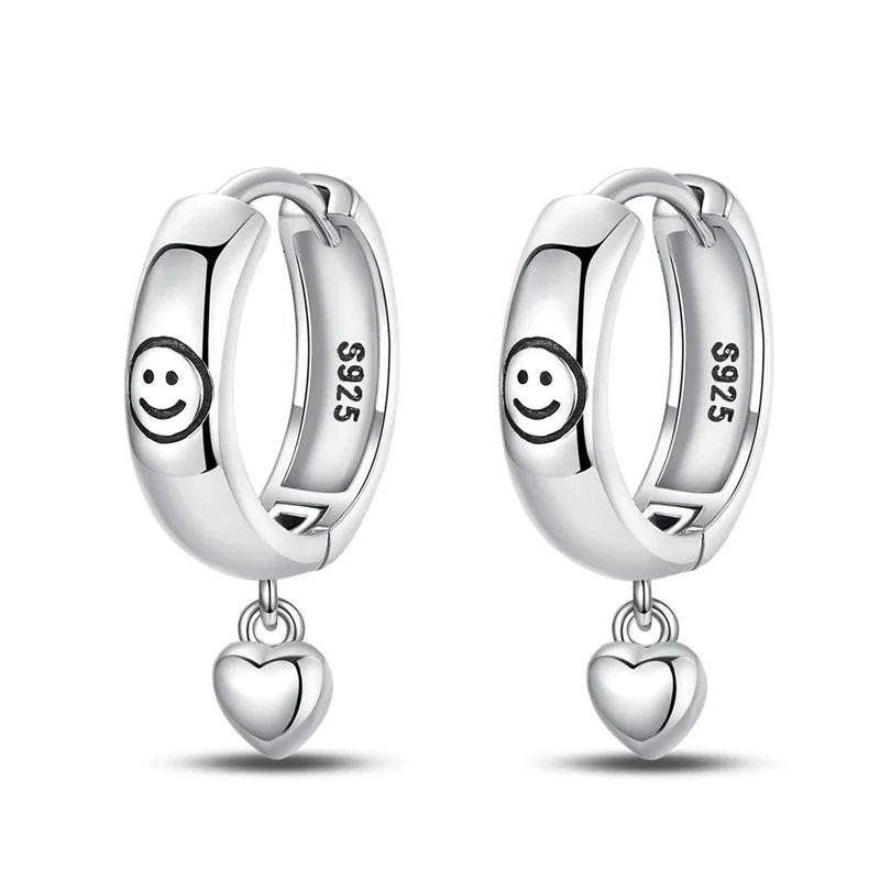Romantic Heart Shapen Girl Earrings 925 Silver Rainbow Heart Hoop Earring Silver Jewelry Gift