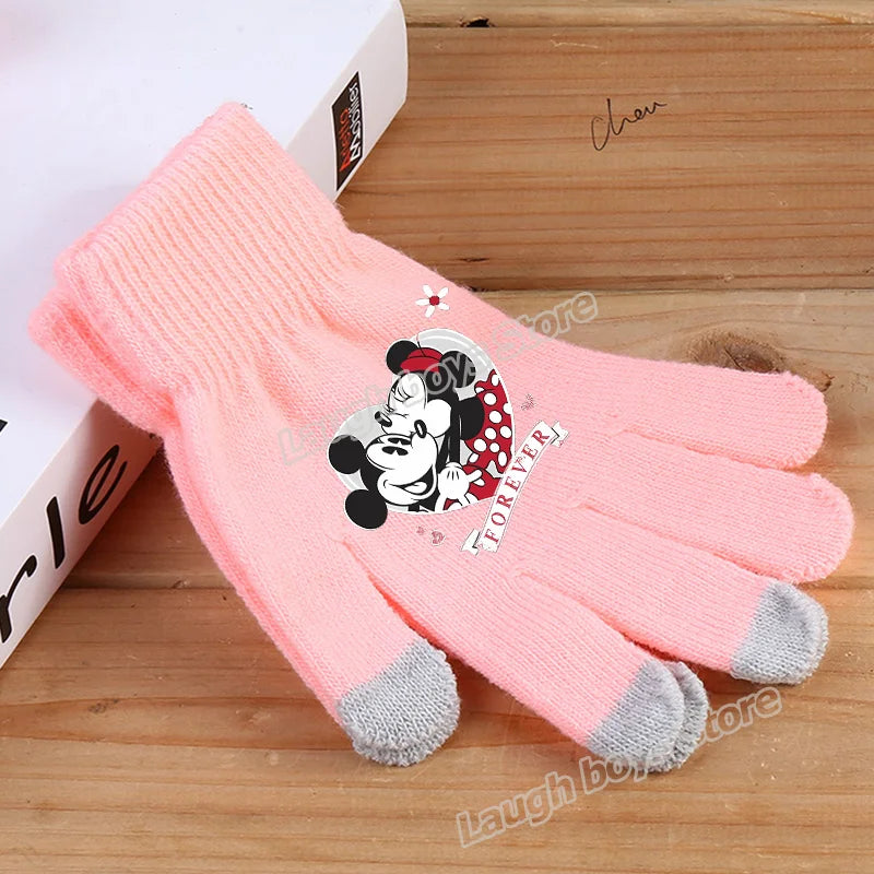 Disney Anime Glove Mickey Mouse Cartoon Five-finger Gloves Outdoor Sports High Quality Touch Screen Knit Mittens Kawaii Kid Gift