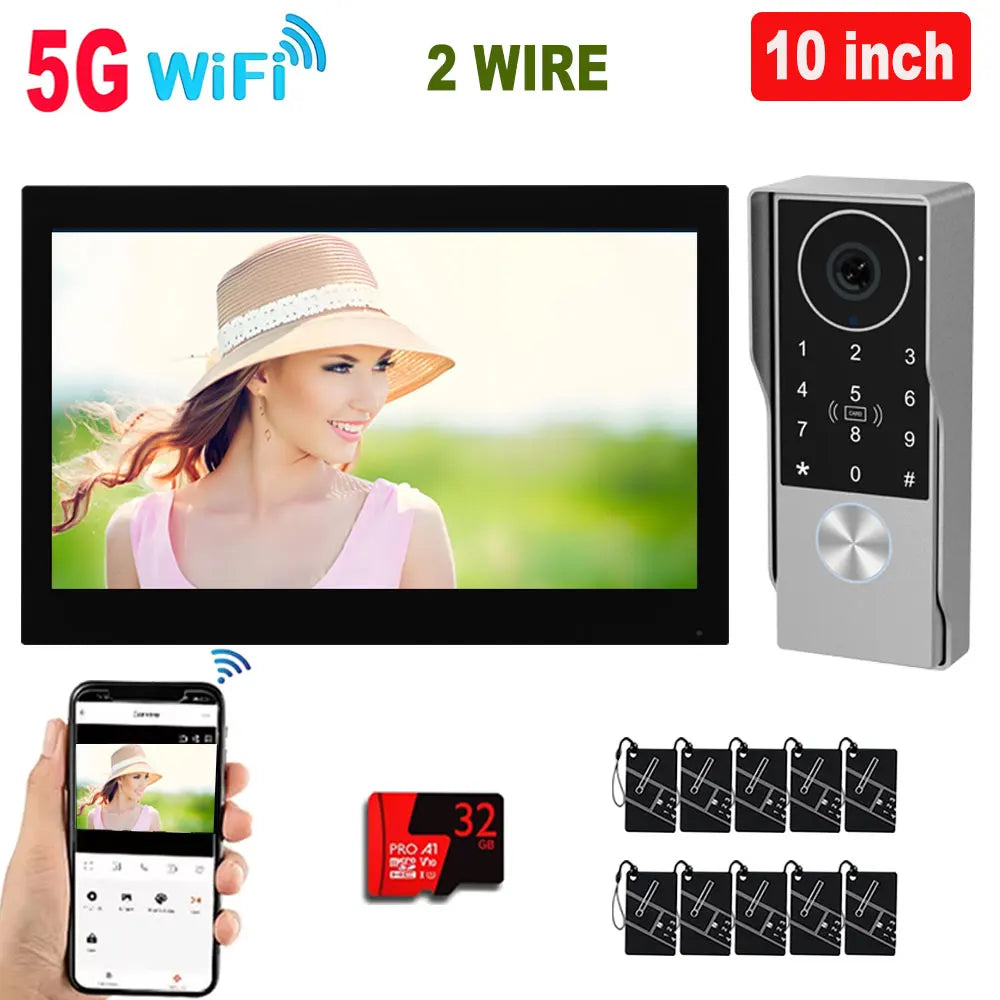 7/10inch Touch Screen 5G WiFi Video Doorbell 2-Wire TUYA Smart 1080P Camera Video Doorphone Intercom Password IC Card APP Unlock