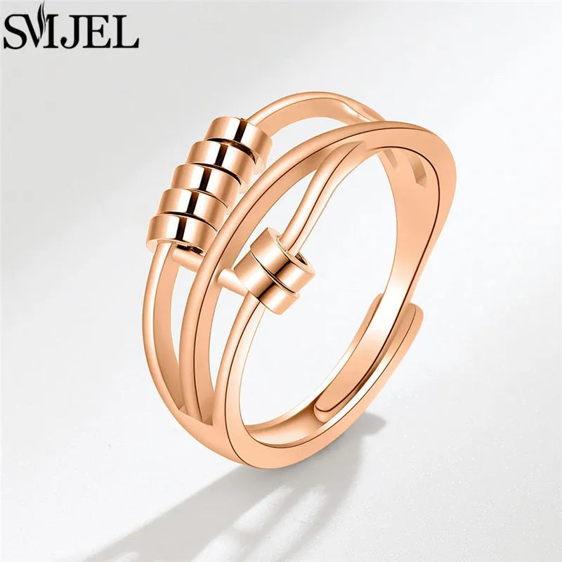 Vintage Dandelion Anxiety Ring Fidget Spinner Rings for Women Stackable Finger Ring Anti Stress Engagement Jewelry Rotate Gifts