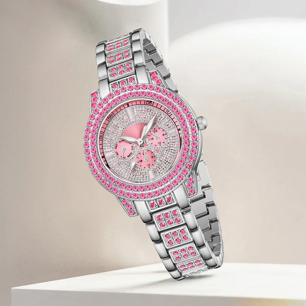 Pink Watch Women's Bracelet Necklace Jewelry Set Elegant Fashion Watch Women's Casual Watch Bracelet Set Clock (No Box)
