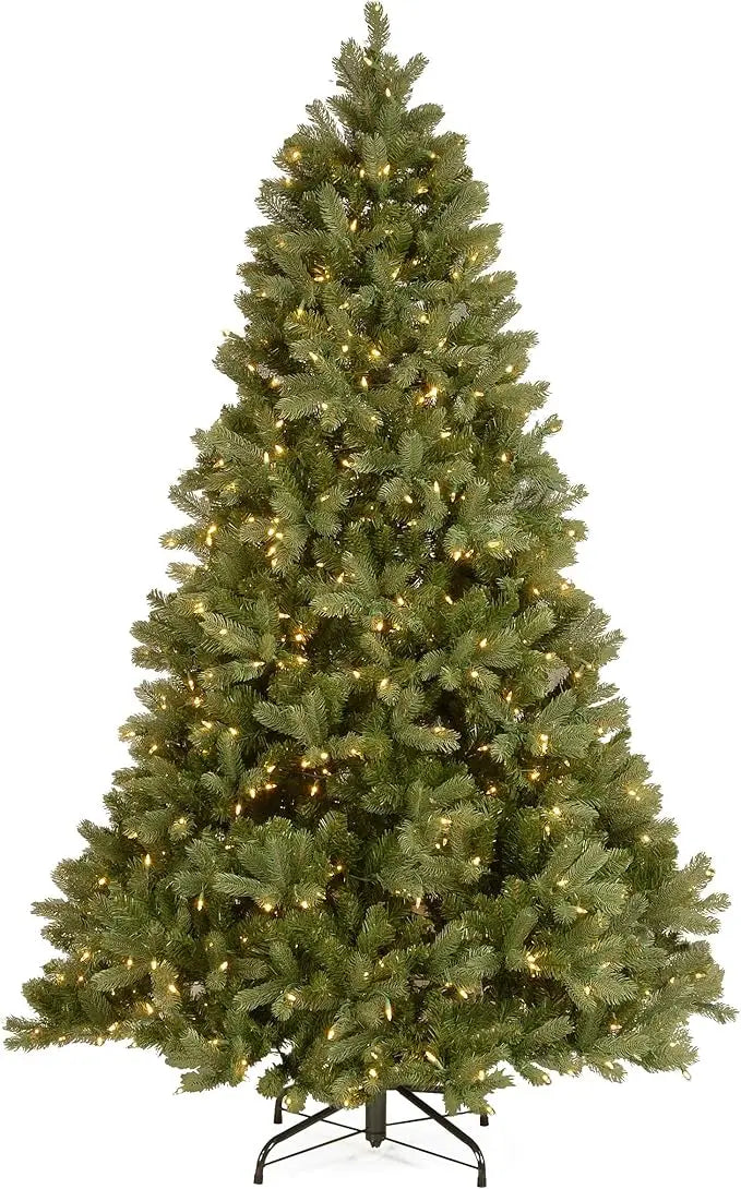 Pre-Lit 'Feel Real' Artificial Full Downswept Christmas Tree, Green, Douglas Fir, White Lights, Includes  Christmas Halloween