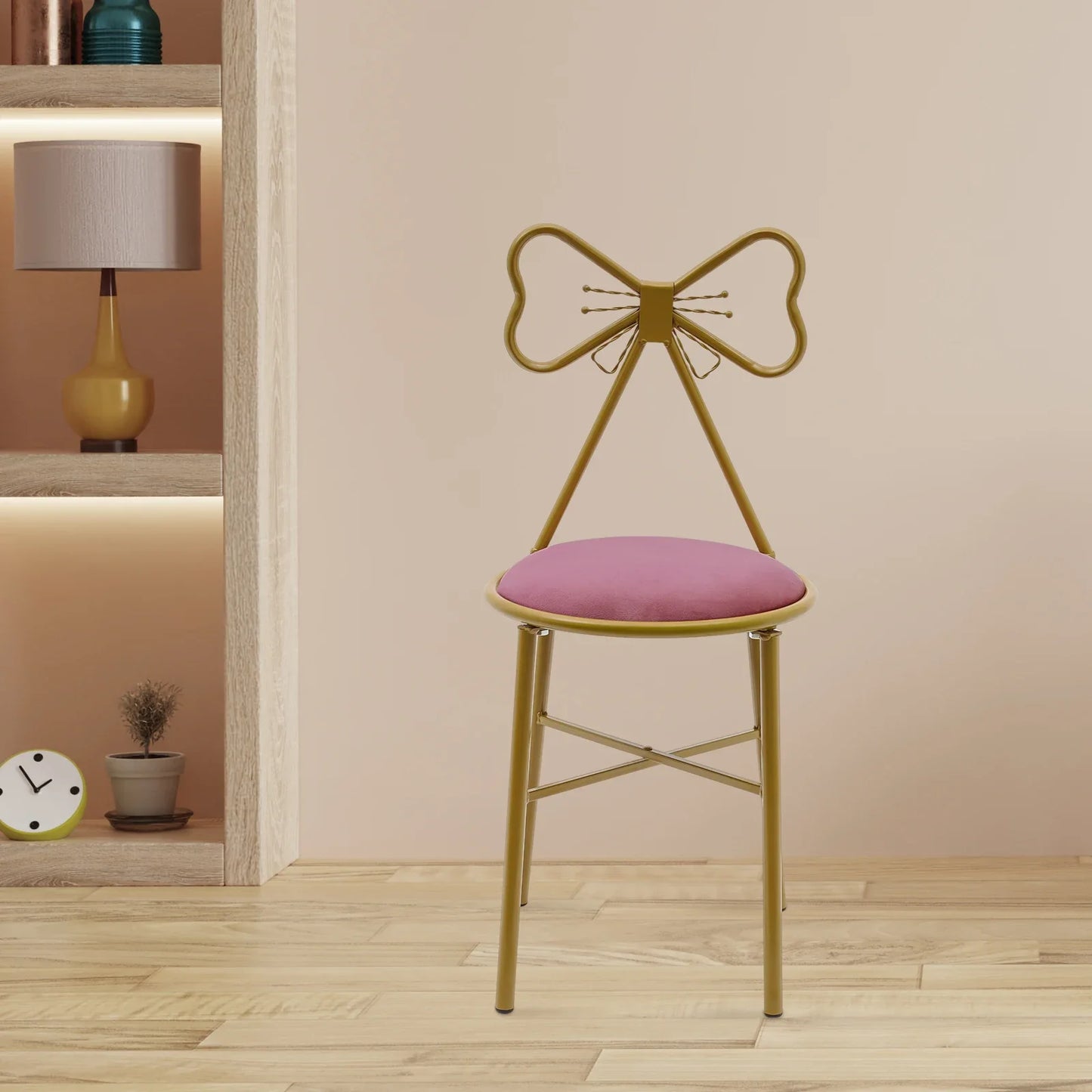 Bymaocar Deep Pink Makeup and Dressing Chair Weighing 220.46 Pounds with Bow Shaped Backrest for Restaurants,Nail Salons&Parties