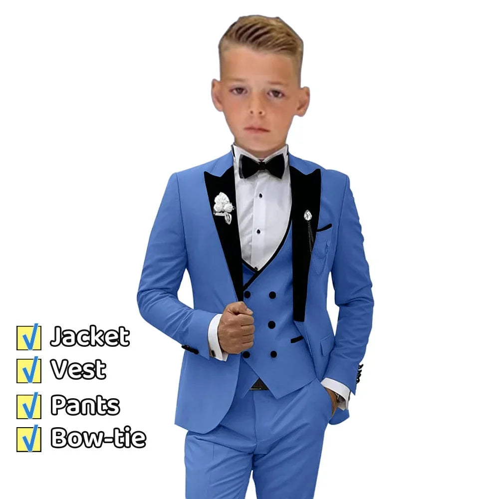 Autumn New Arrival Kids Formal Suit Set, 3 Pieces Velvet Notched Lapel Neck , Matching Vest and Pants, Boy's Tuxedo Set.