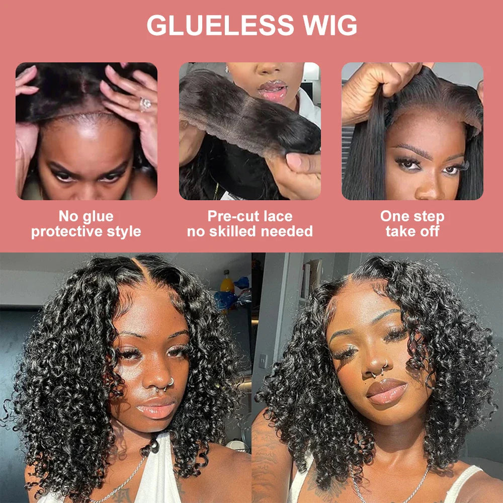 Brazilian Deep Water Wave Curly Bob 100% Human Hair Wigs ,HD Lace Front 13x4 13x6 Transparent Lace