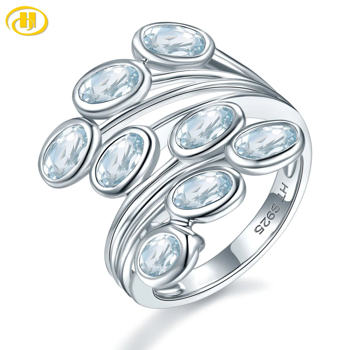 Natural Aquamarine Wedding Ring 925 Sterling Silver 2 Carats Genuine Gemstone Light Blue Elegant Jewelry Christmas Gifts