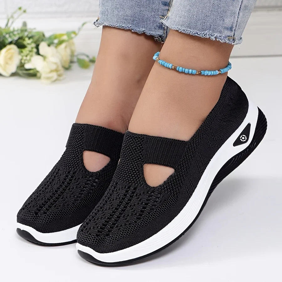Womens Spring Summer Knit Slip On Sneakers Breathable Mesh Casual Shoes with Arch Support Machine Washable Multi Colors