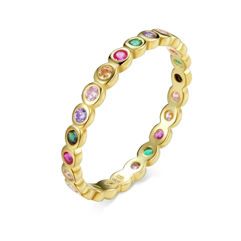 bamoer 925 Sterling Silver Multicolor Zircon Finger Ring for Women Trendy Fashion Dazzling CZ Stone Anillos Jewelry Gift