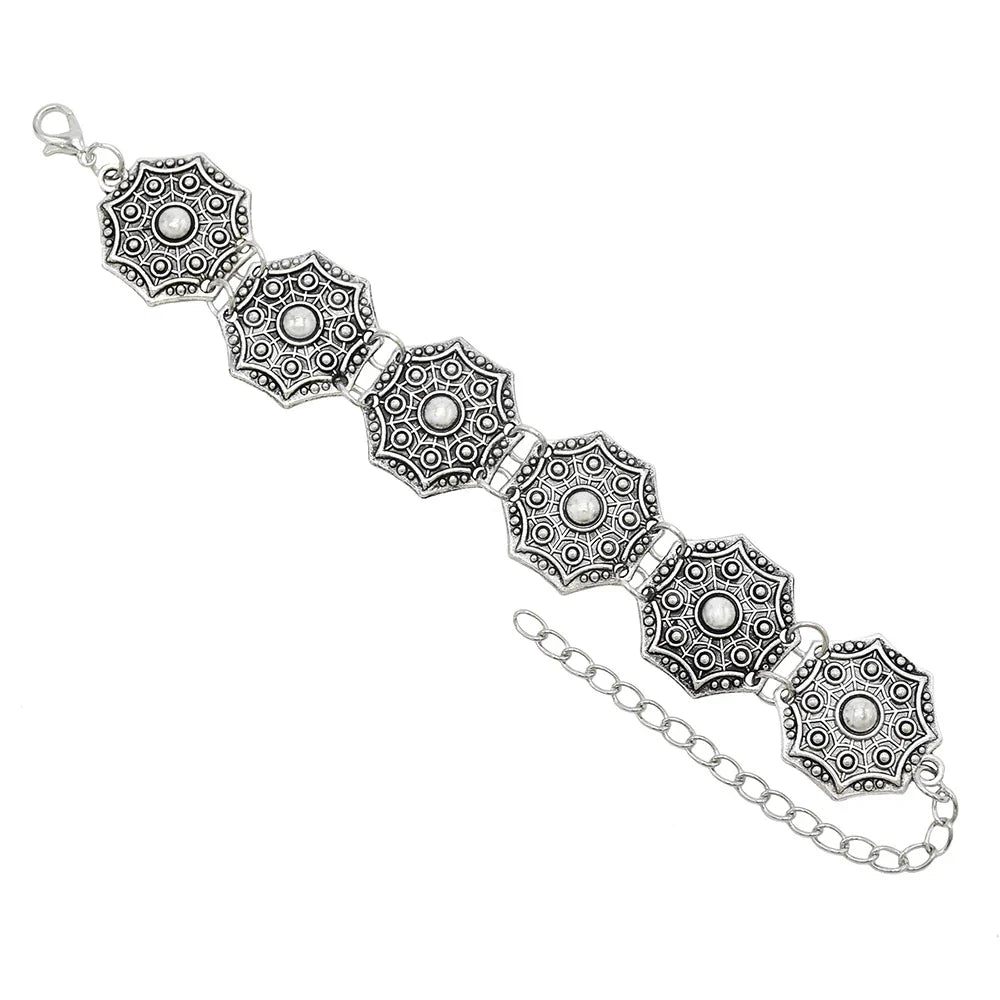 Gypsy Bohemian Coin Bracelets for Women Metal Vintage Flower Statement Bracelets Festival Turkish Beach Jewelry Tribal Ethnic