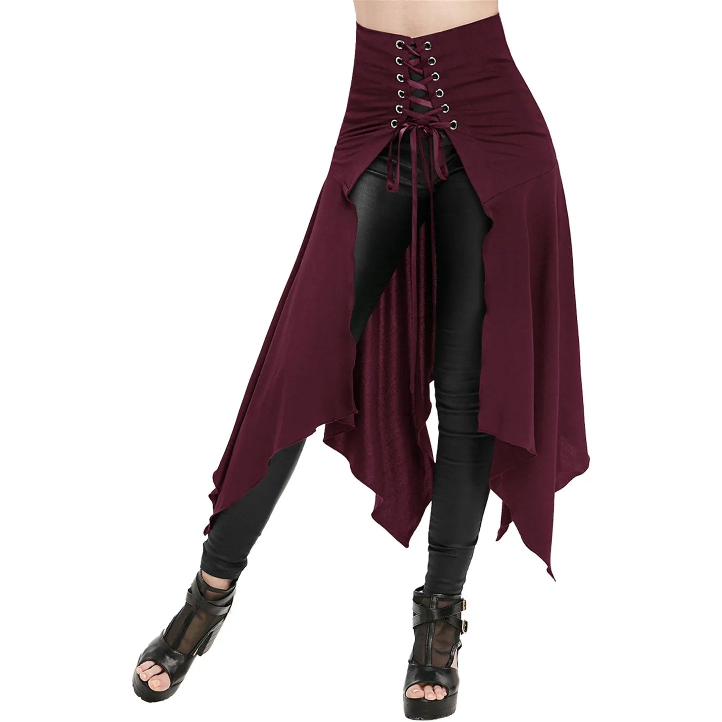 Medieval Vintage Irregular Black High Waist Skirt Women's Fashion Front Slits Punk Steampunk Halloween Gothic Cosplay Costume