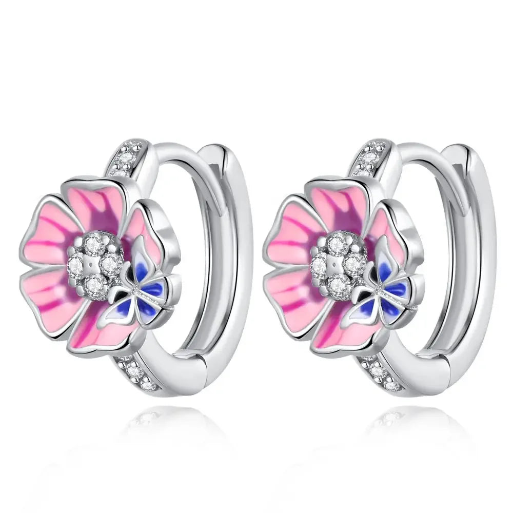 Romantic Heart Shapen Girl Earrings 925 Silver Rainbow Heart Hoop Earring Silver Jewelry Gift
