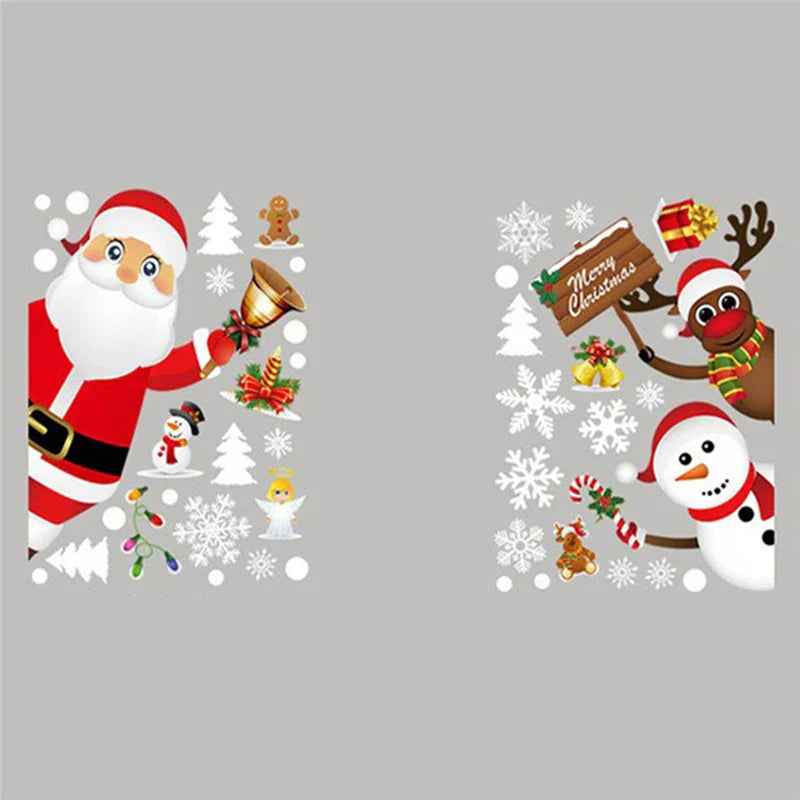 2024 Removable Christmas PVC Static Sticker Santa Elk Window Stickers Beautify Snowflake Wall Decals New Year Party Glass Paste