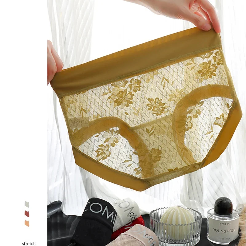 4PCS Women Seamless Panties Transparent Briefs Plus Size Lace Antibacterial Panties