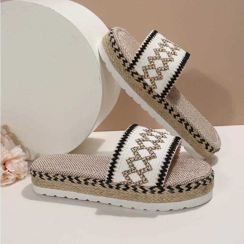 Weave Women's Slippers Platform Summer Shoes for Women 2023 New Beach Casual Heeled Sandals Bohemian Handmade Ladies Espadrilles