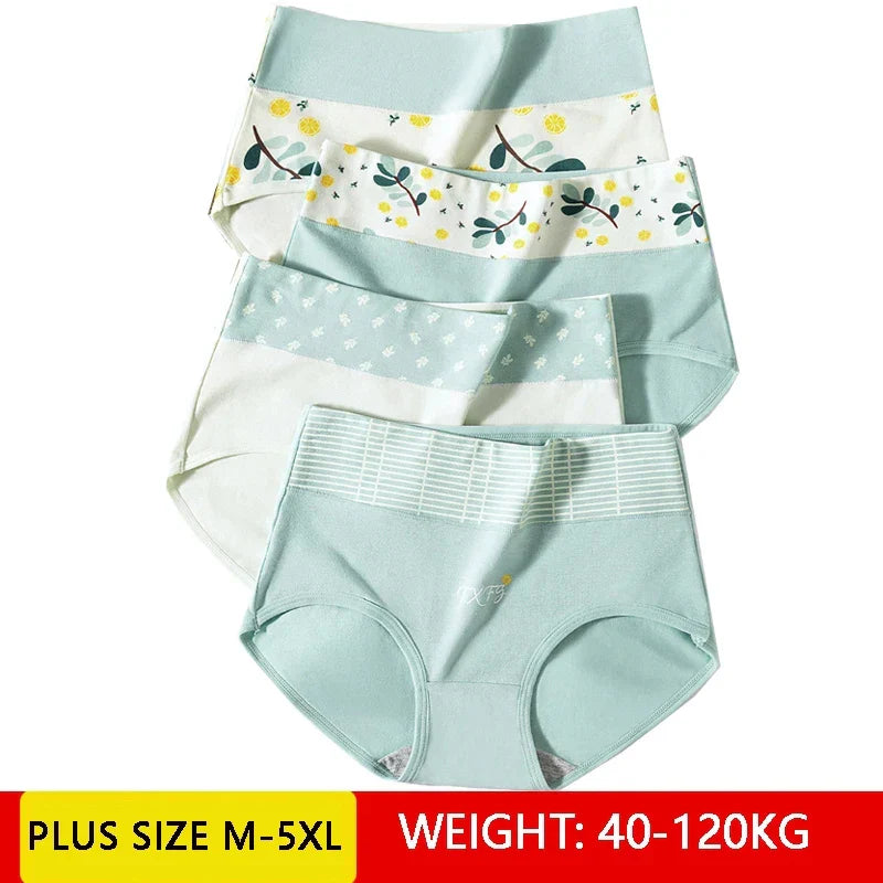 High Waist 4Pcs/Set Cotton Panties, Women Body Shaper Briefs Plus Size M-4XL.