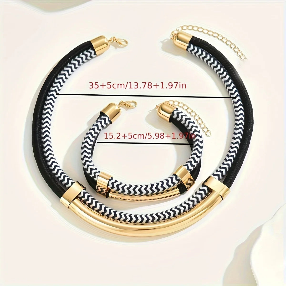 2PCS Set New Fashion Black and White Thick Double Line Metal Tube