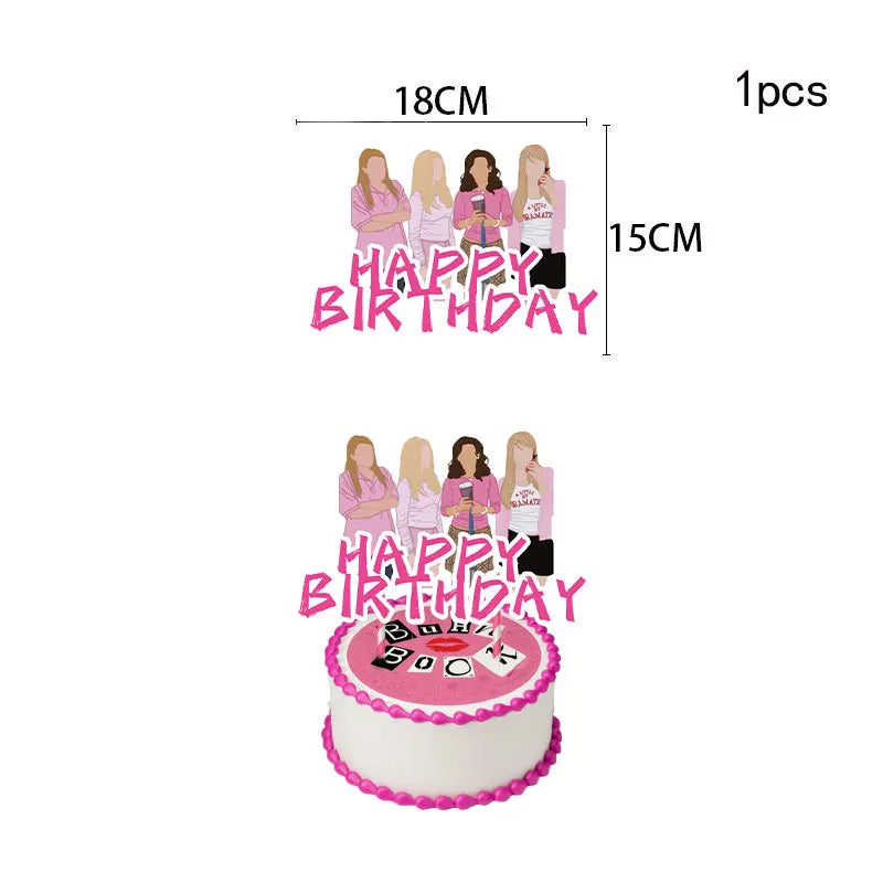 New Disney Cartoon Mean Girl Pink Theme Birthday Party Articles Latex Balloon Cake Decoration Banner Baby Shower Girl Kid Gift