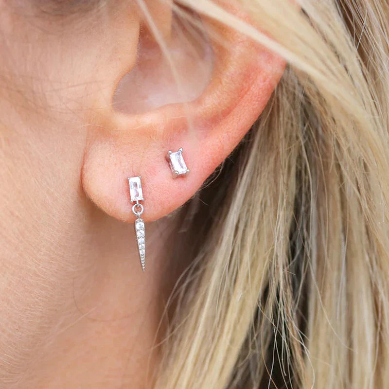 925 Sterling Silver Needle Small Geometry Triangle Crystal Stud Earring for Woman Lovers' Couples Bling Simple Piercing Earrings