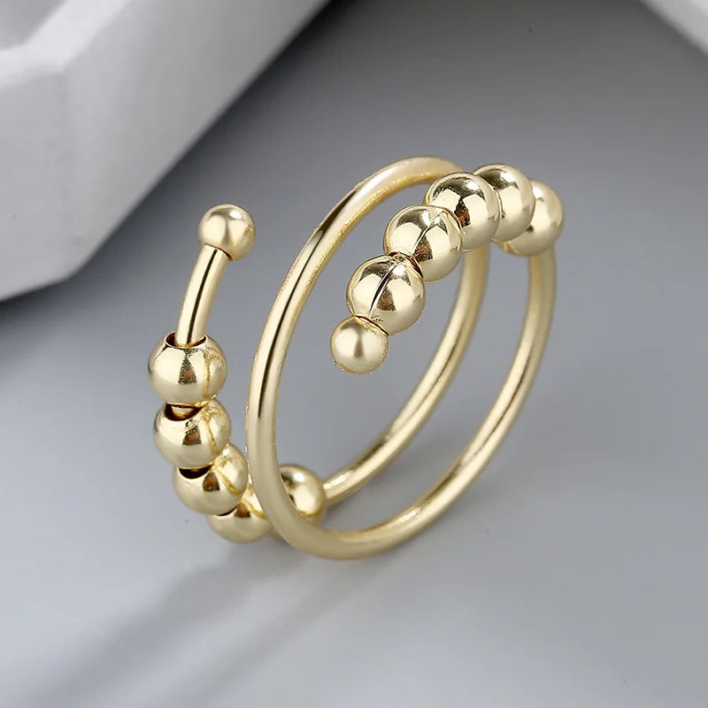 New Fidget Beads Rings for Women Men Rotate Freely Anti-stress Anxiety Ring Worry Stress Relief Jewelry Adjustable Stacking Ring