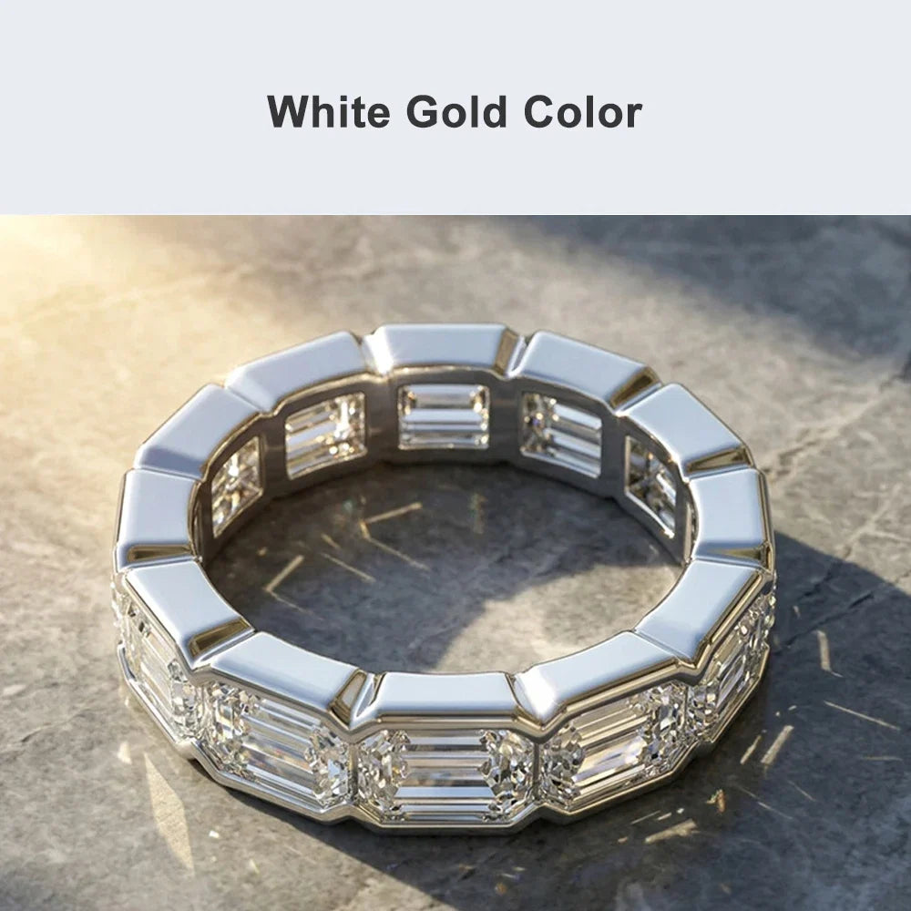 KNOBSPIN 3x5mm Emerald Cut Moissanite Eternity Band Ring D VVS1 Lab Created Diamond S925 Sterling Silver Wedding Rings for Women