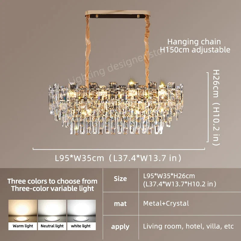 Loft Pendant Lighting Crystal Chandelier Ceiling for Dining Room Modern Led Ceiling Hanging Lamp for Living Room Villa