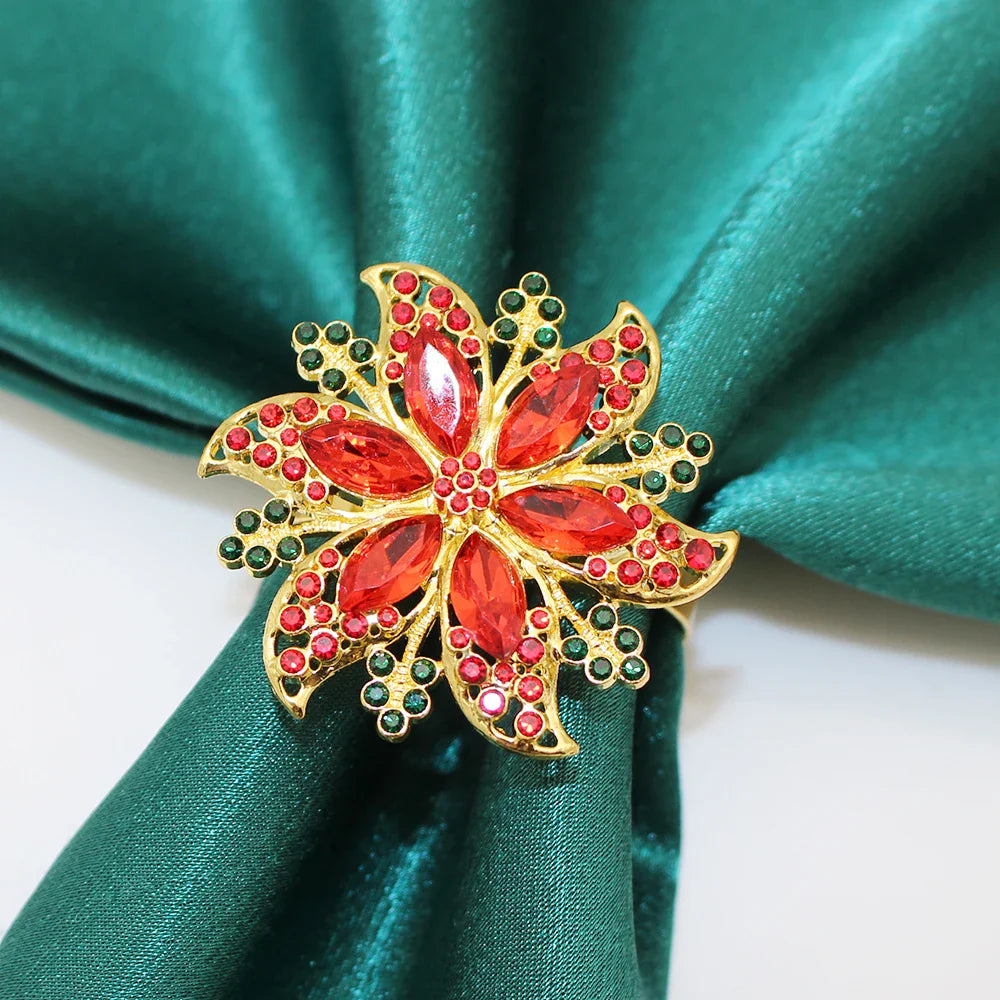 6Pcs Lotus Napkin Rings Holder Rhinestone Flower Napkin Buckles for Wedding Thanksgiving Christmas Holiday Decoration HWC93