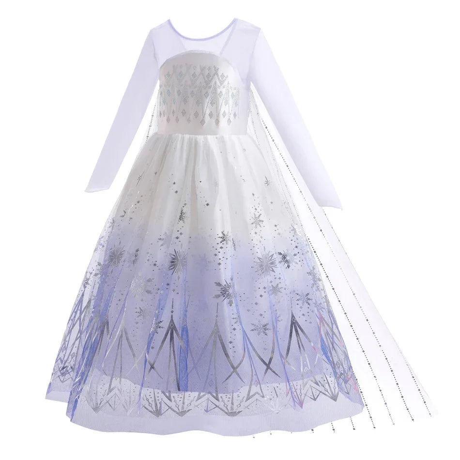 White Elsa Dress for Girls Children Princess Fancy Costume Party Carnival Dress Up for Girl Christmas Birthday Cosplay