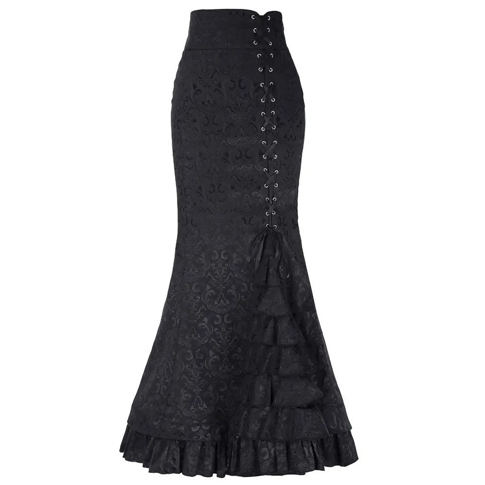 Vintage Women Trumpet Mermaid Skirt Gothic Long Steampunk Skirt Maxi Fishtail Victorian Ladies Retro Bandage Skirt Y2k Steetwear