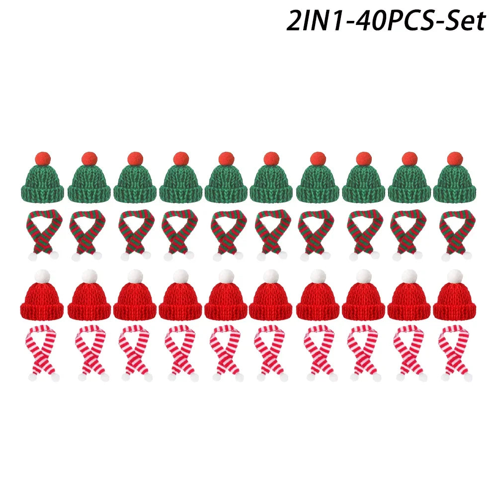 Mini Santa Hat & Scarf 2024 New Christmas Costume for Cat Rabbit Doll Lollipop Bottle DIY Xmas Party Dinner Decoration