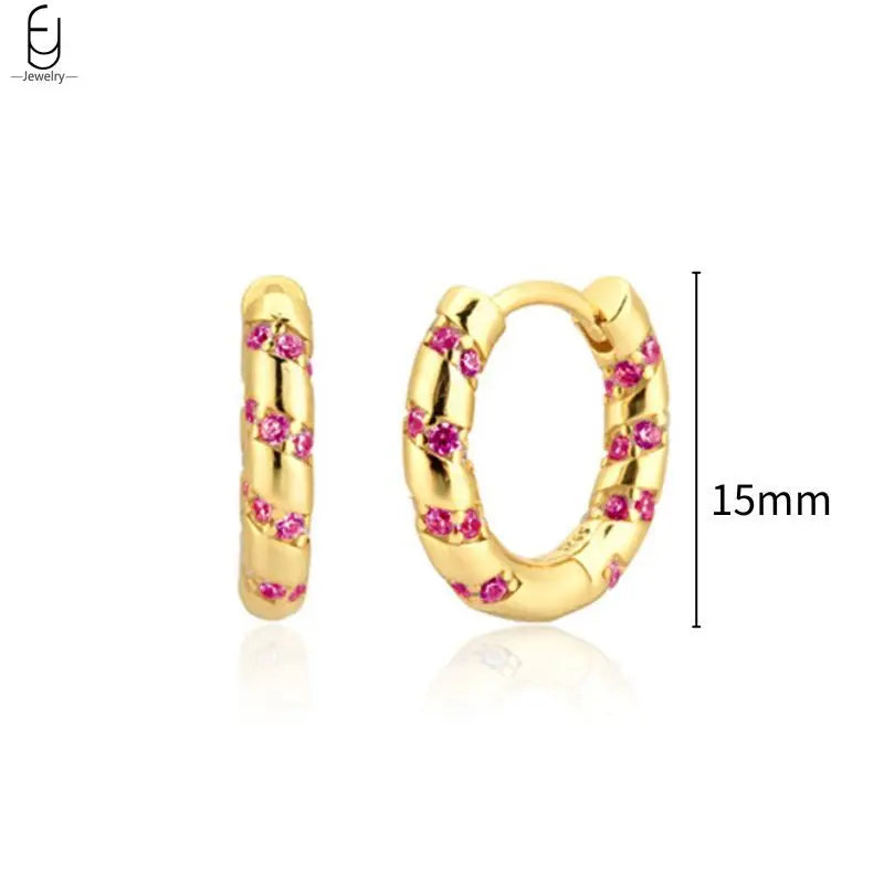 925 Sterling Silver Needle Rose Red Crystal Stud Earrings For Women Water Drop/Heart Pendant Gold Earrings Fashion Jewelry Gifts