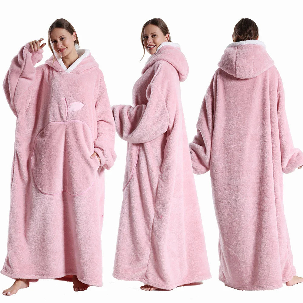 Extra Long Wearable Blankets, Winter Flannel Hooded Blanket, Full Sleeves Men Women Soft Throw Blanket.