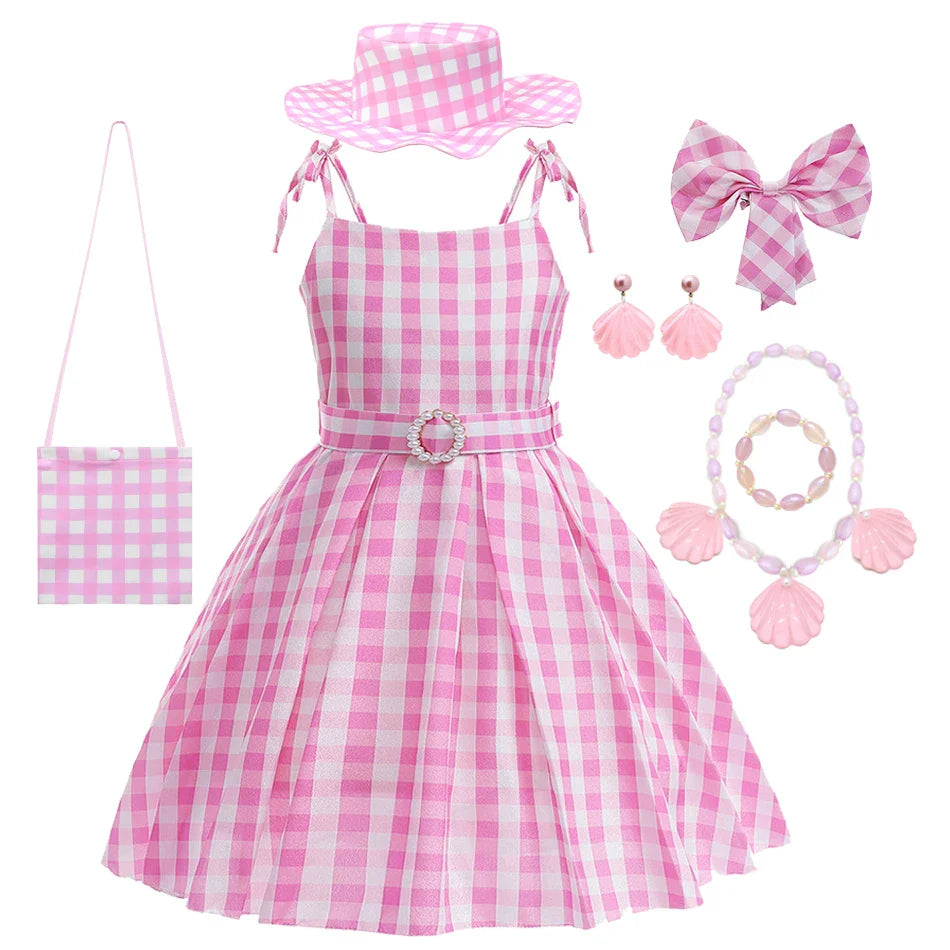 2024 New Movie Barbi Girls Boys Costume Cosplay Clothes Children Pink Halloween Carnival Kids Party Wear For 2-10 Years