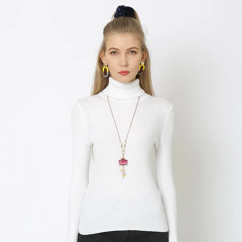 Women Turtleneck Sweaters Solid Color Autumn Winter Warm Knitted Pullovers Soft Tops Female Slim Fit Knitwear Lady Basic Jumpers