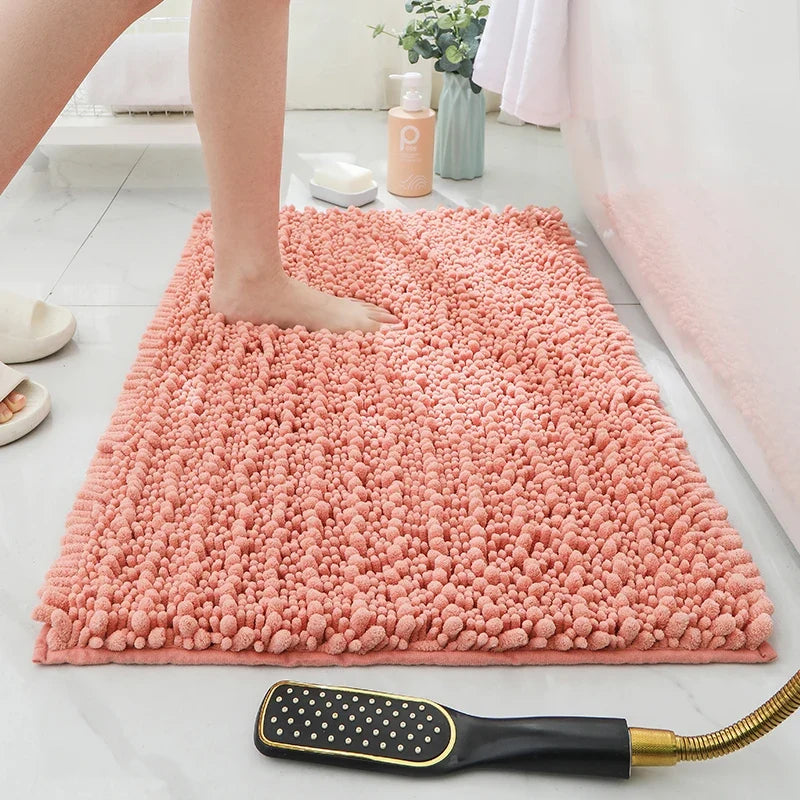 1 piece bathroom carpet bath mat, non-slip super thick lotus pine soft chenille door mat, fluffy foot mat, indoor solid color do