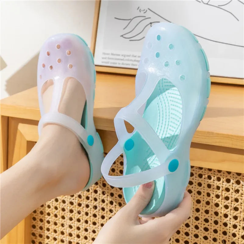 Summer New Women's Sandals Non Slip Soft Soled Jelly Sandals Daily Slip-on Clogs Casual Shoes Fashion Printing Beach Sandals