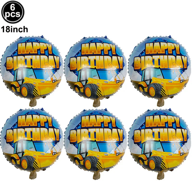 5pcs Construction Themed Balloon Carton Vehicle Balloon Excavator Forklift Crane Balloons for Boy's Construction Birthday Party
