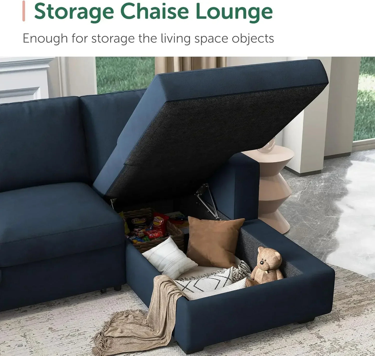 BestsellerGray Sectional Sofa with Hidden Bed and Storage for Living Room