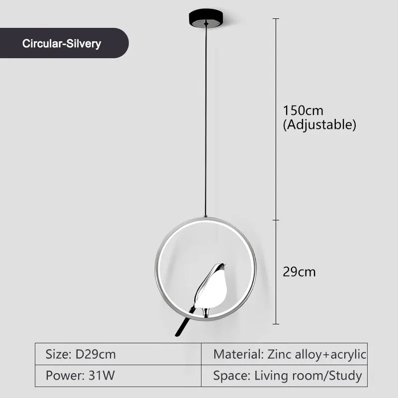 Rotatable Magpie Bird LED Pendant Light for Bedside Bedroom Indoor Gold Silver Hanging Lighting Chandelier Lamps Foyer AC85-265V