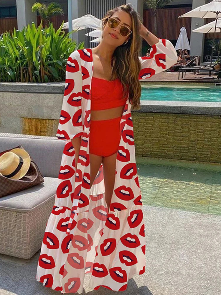 2024 Women Swimsuit Cover Up Sleeve Kaftan Beach Tunic Dress Robe De Plage Solid White Cotton Pareo  High Collar Beachwear